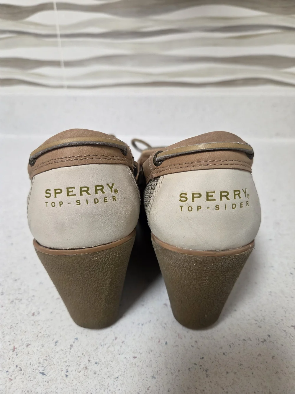 Sperry Tan and Cream Wedge Boat Shoes